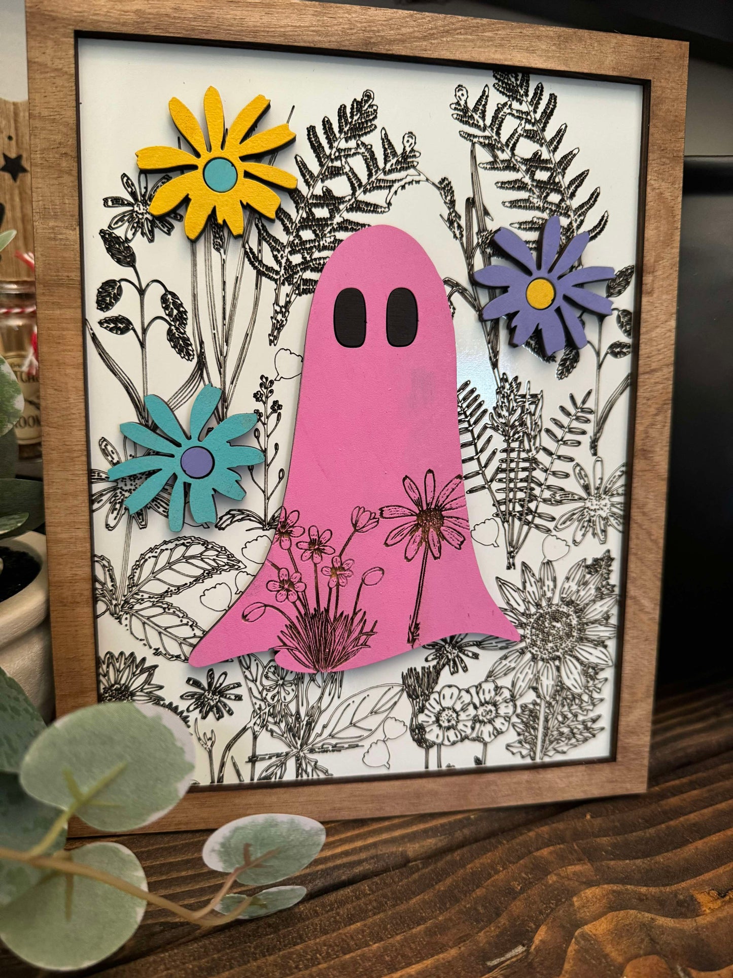 3D Framed Ghost with Flowers