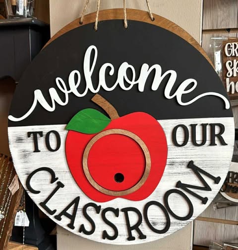 3D Interchangeable Doorhanger Welcome to our Classroom with Apple BASE