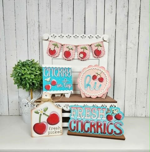 3D Tiered Tray Decor - Fresh Cherries