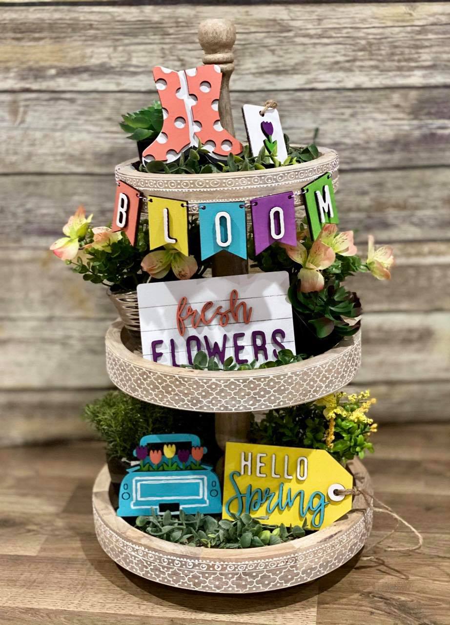 3D Tiered Tray Decor - Spring bloom