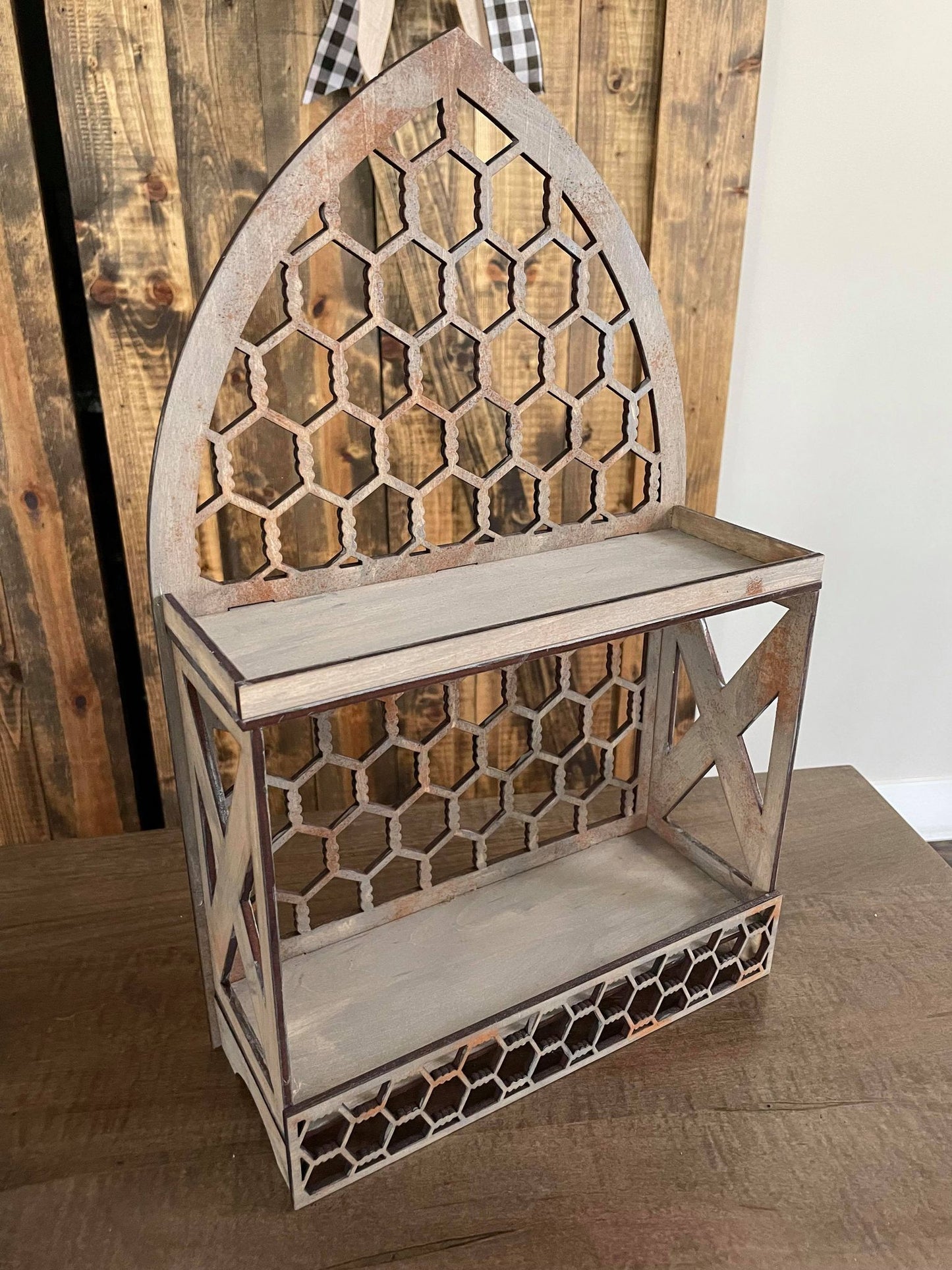 Farmhouse chicken wire shelf