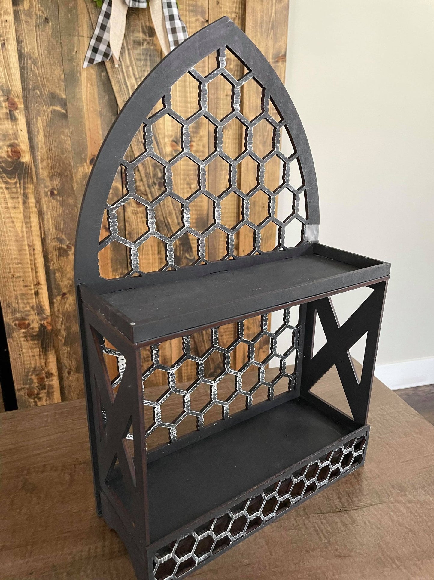 Farmhouse chicken wire shelf
