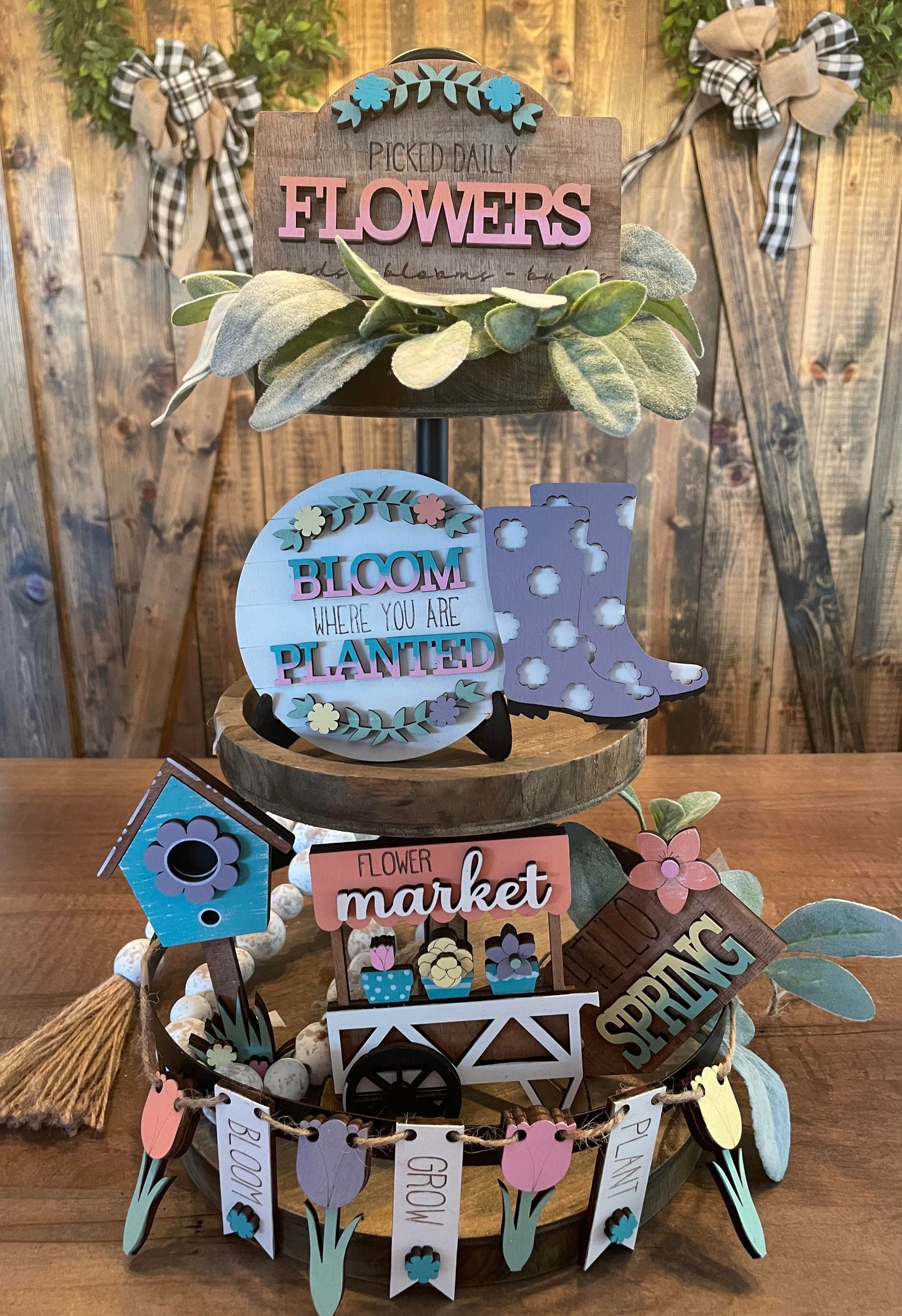 3D Tiered Tray Decor - Tulips