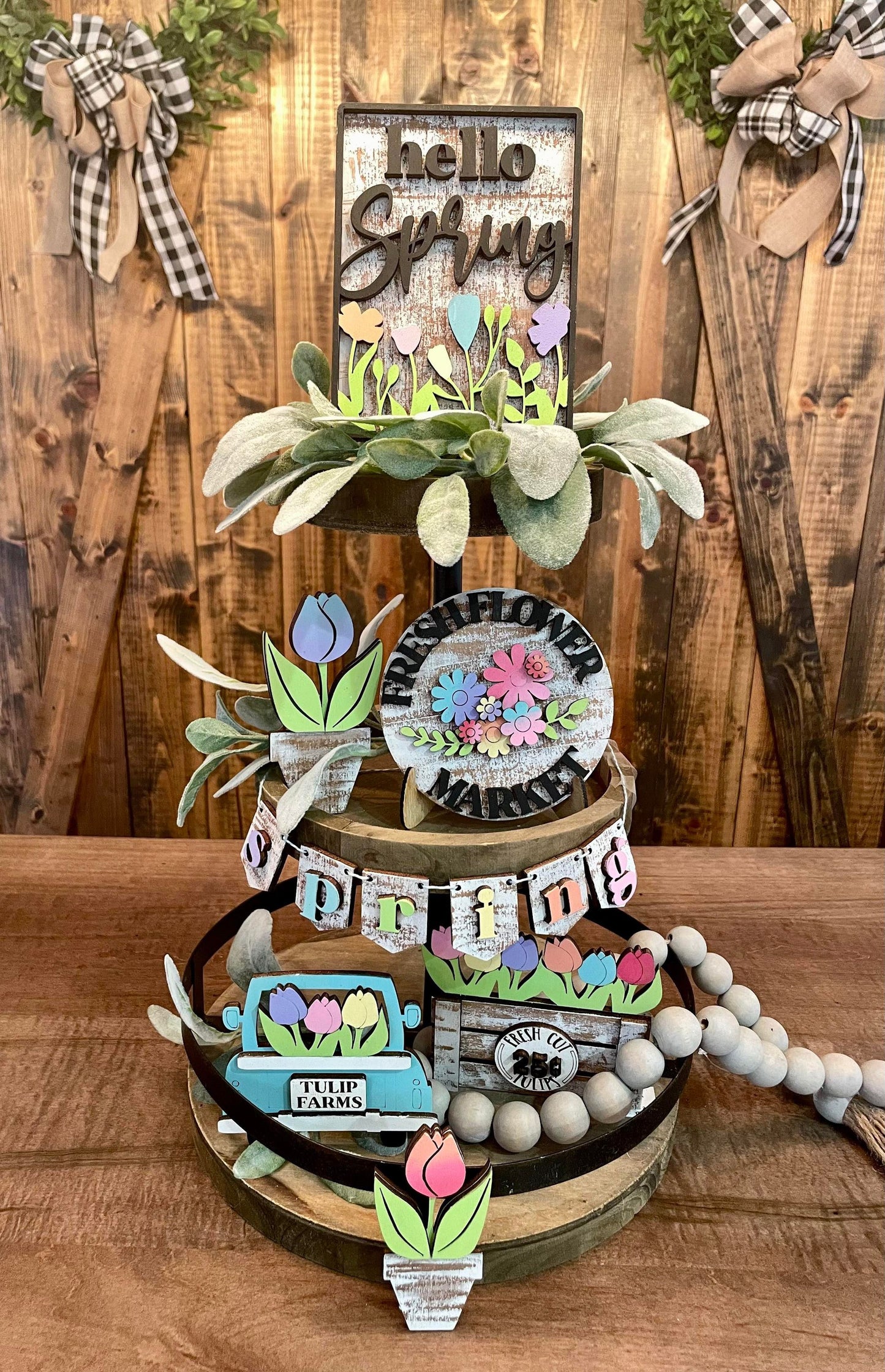 3D Tiered Tray Decor - Spring