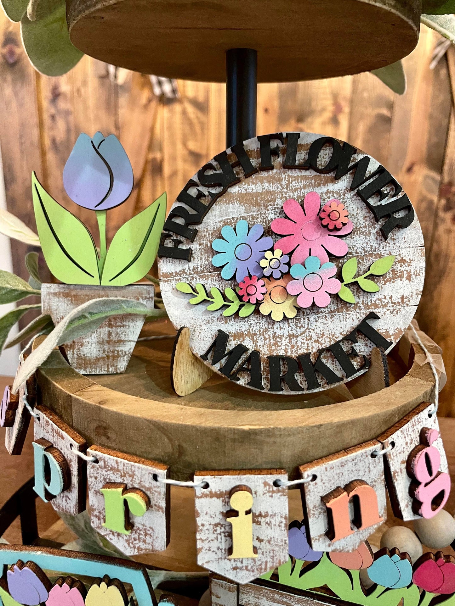 3D Tiered Tray Decor - Spring