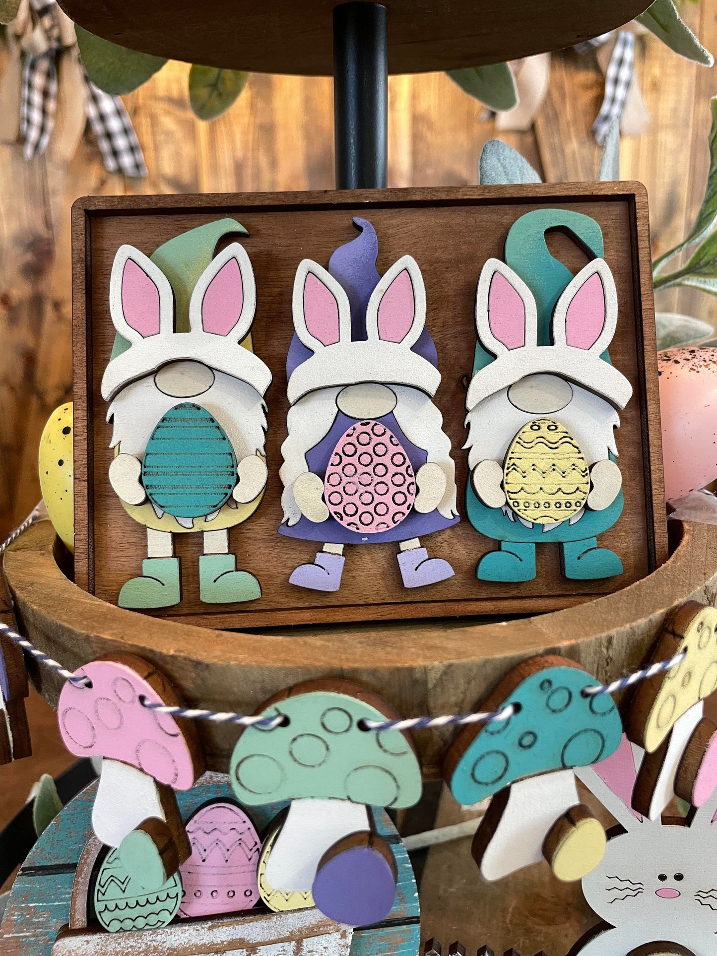3D Tiered Tray Decor - Easter Gnomes with Mushrooms