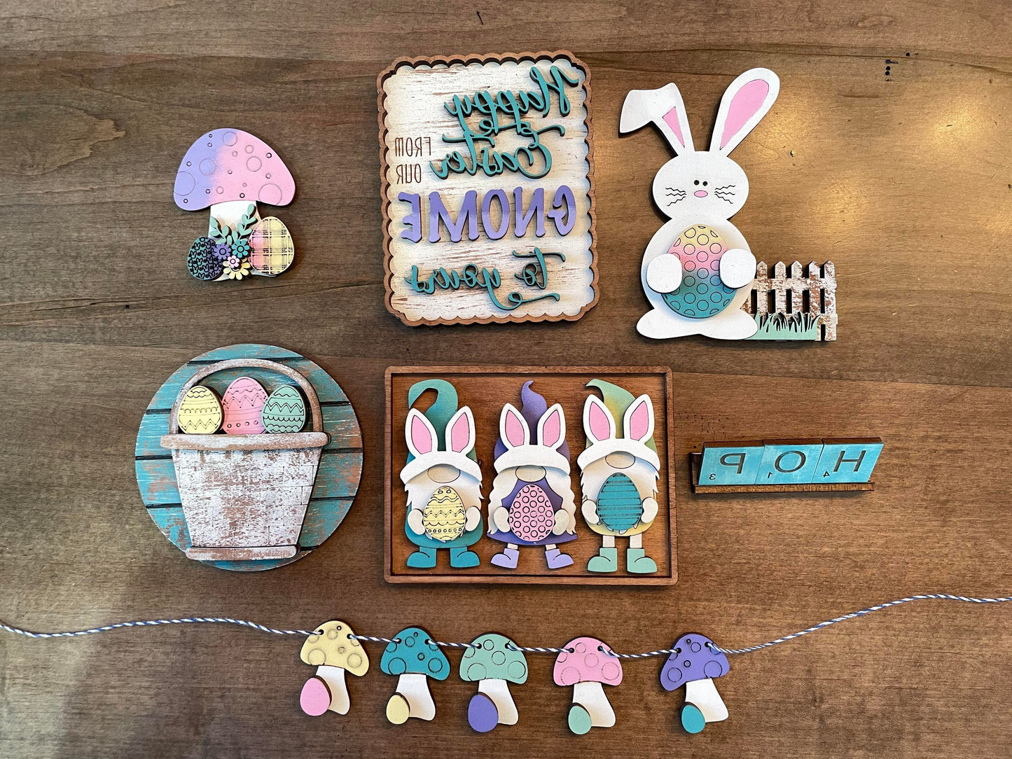 3D Tiered Tray Decor - Easter Gnomes with Mushrooms