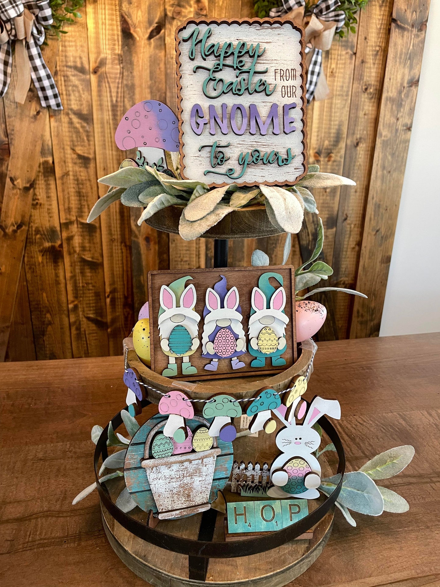 3D Tiered Tray Decor - Easter Gnomes with Mushrooms