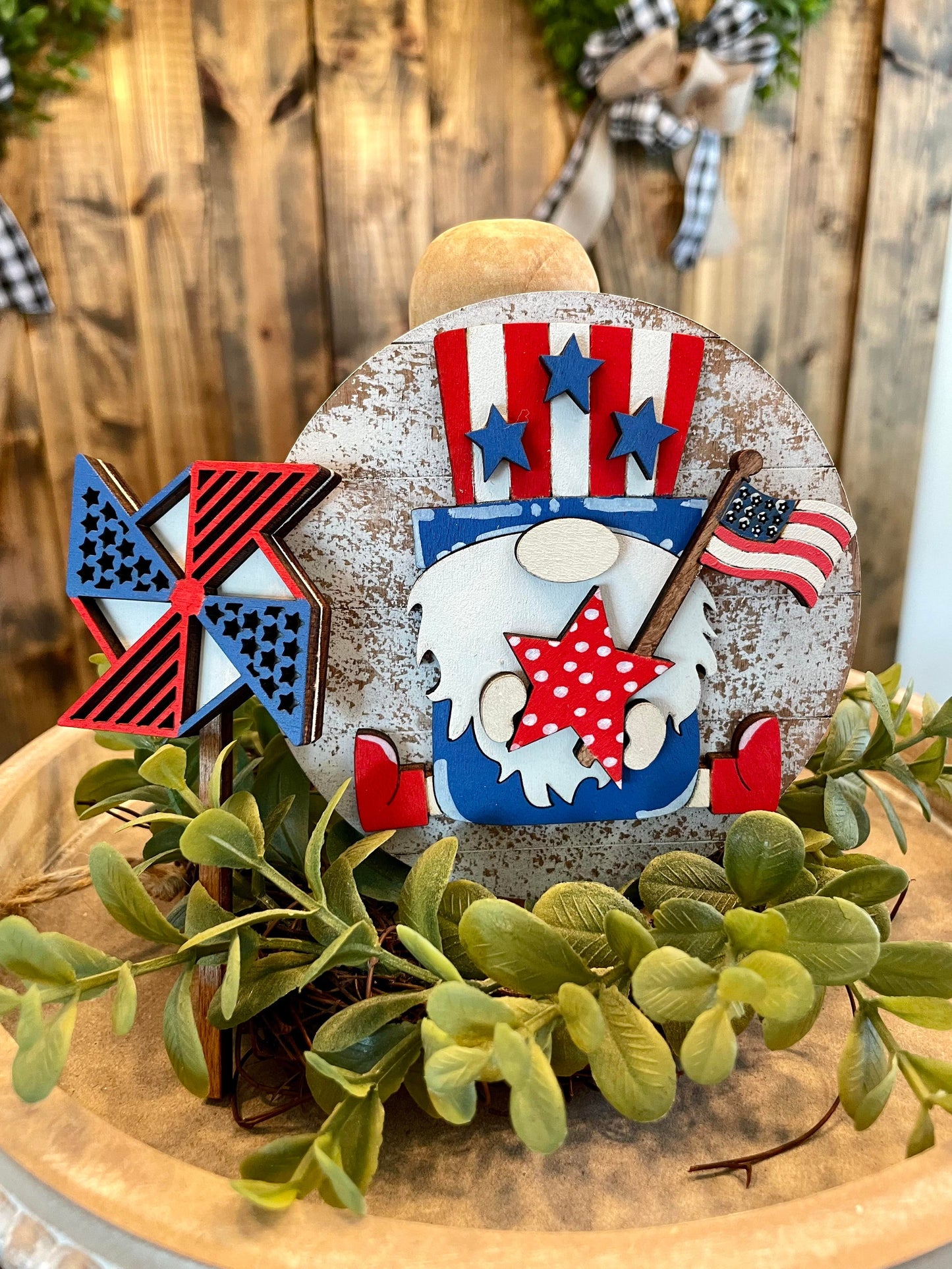 3D Tiered Tray Decor - Patriotic Gnome