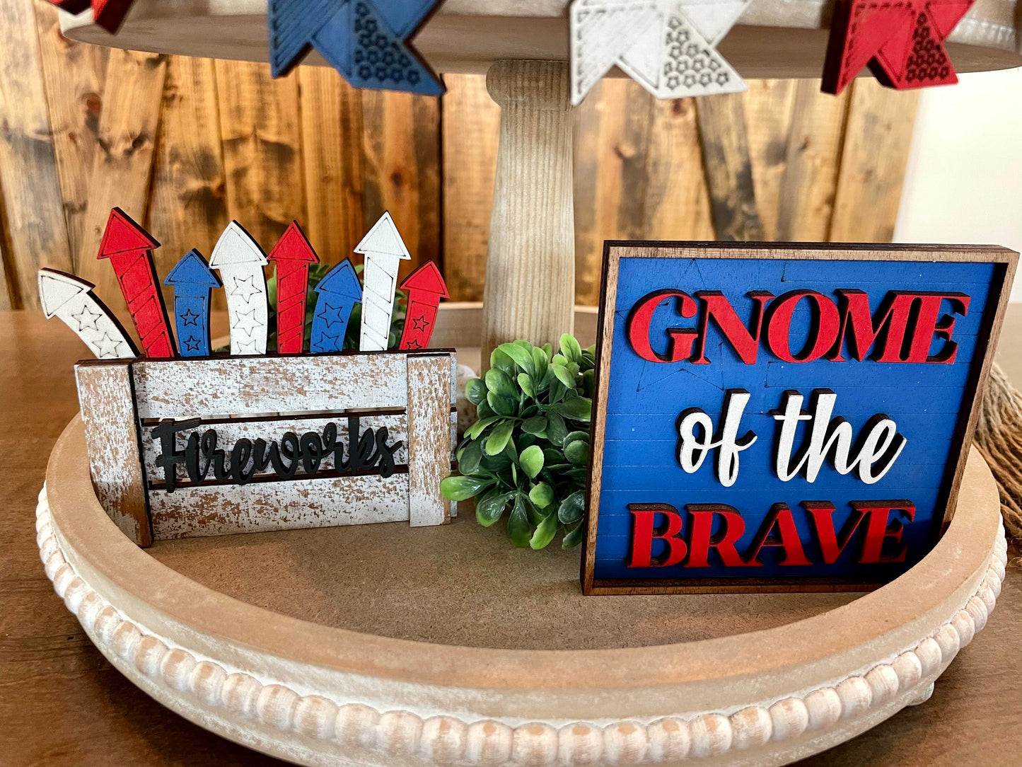3D Tiered Tray Decor - Patriotic Gnome