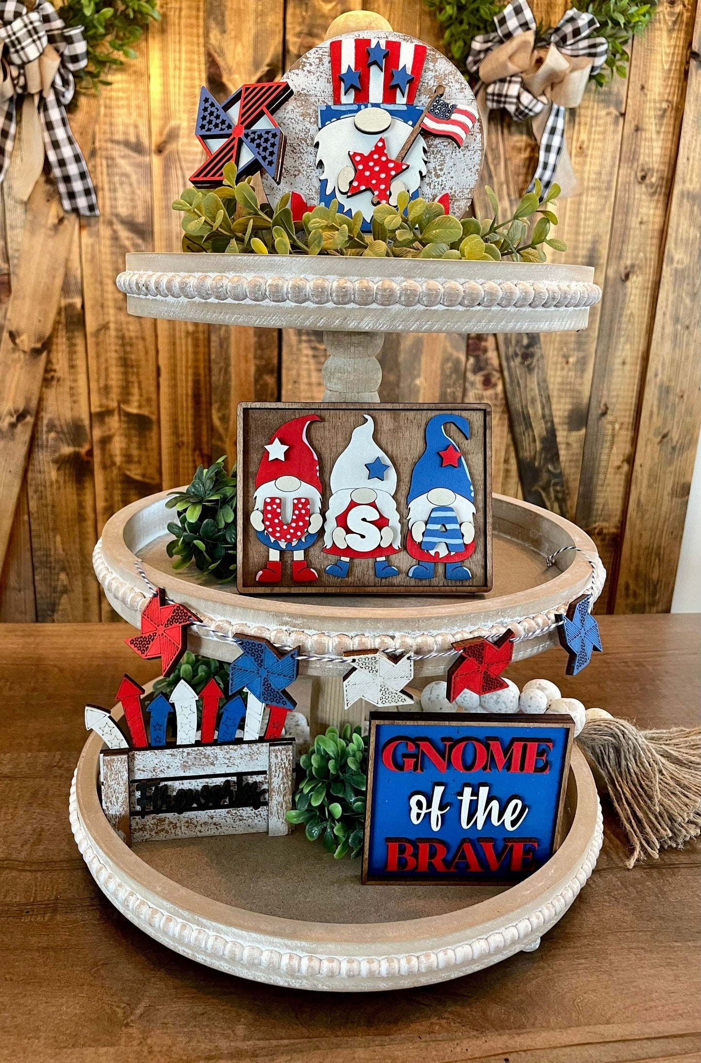 3D Tiered Tray Decor - Patriotic Gnome