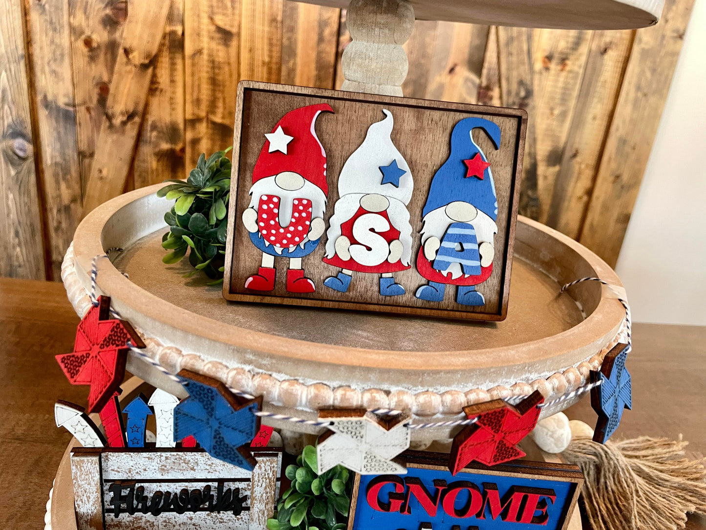 3D Tiered Tray Decor - Patriotic Gnome
