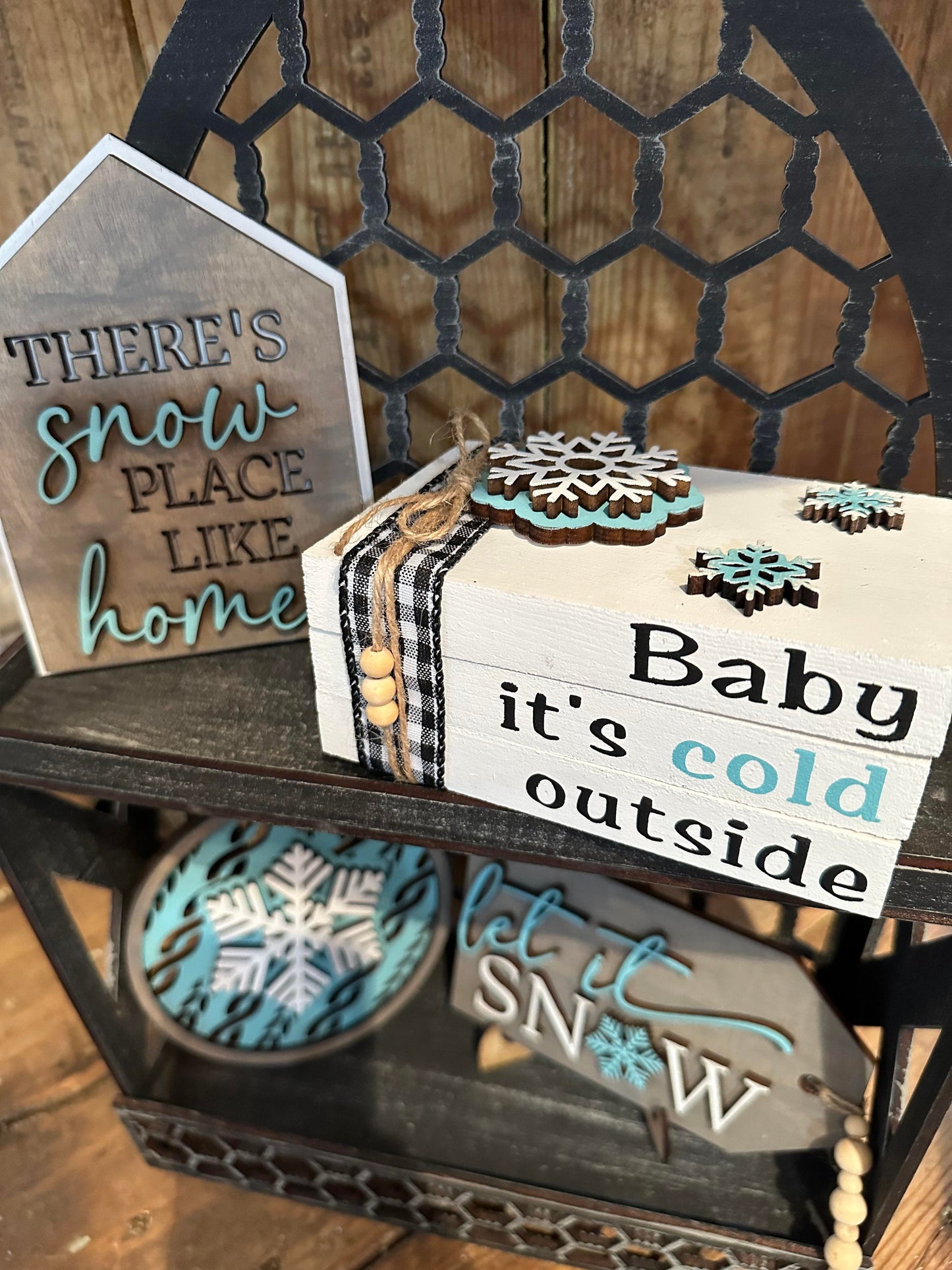 Tiered Tray Mini Book Stack - Baby its cold outside with 3d snowflakes