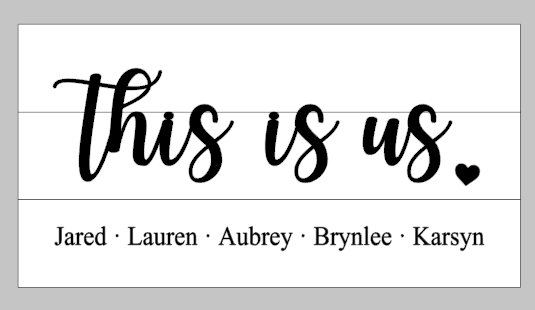 3D This is us with heart and children's names