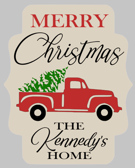 Door hanger Merry Christmas truck with tree and family name