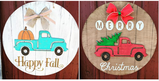 Door hanger Reversible truck - Fall and Christmas