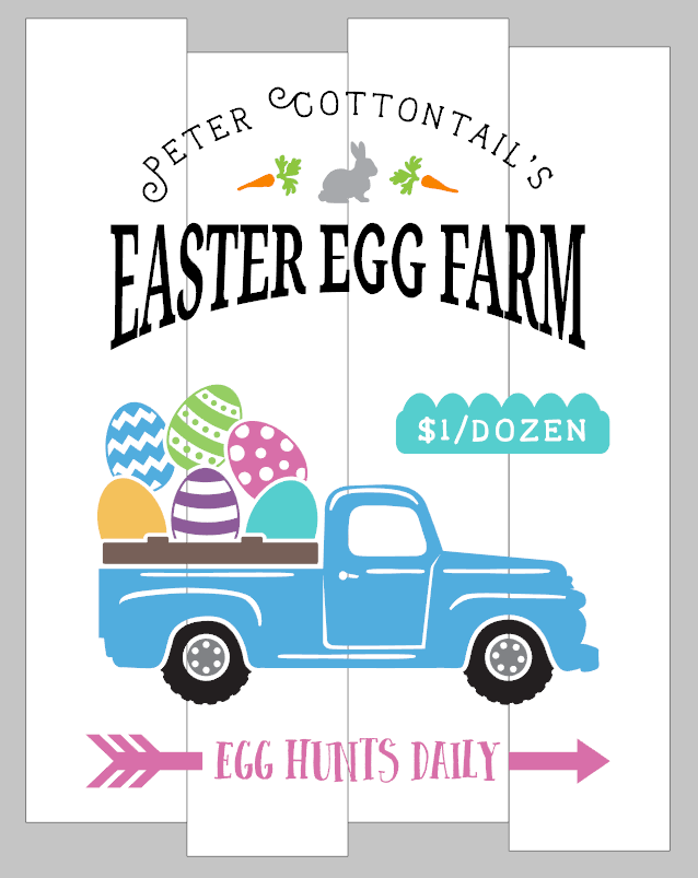 Peter Cottontail's Easter egg farm with truck