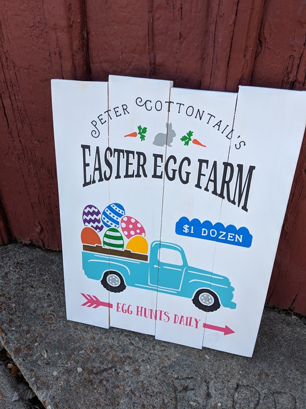 Peter Cottontail's Easter egg farm with truck