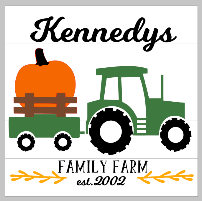 3D Seasonal interchangeable Family name Tractor 17x17
