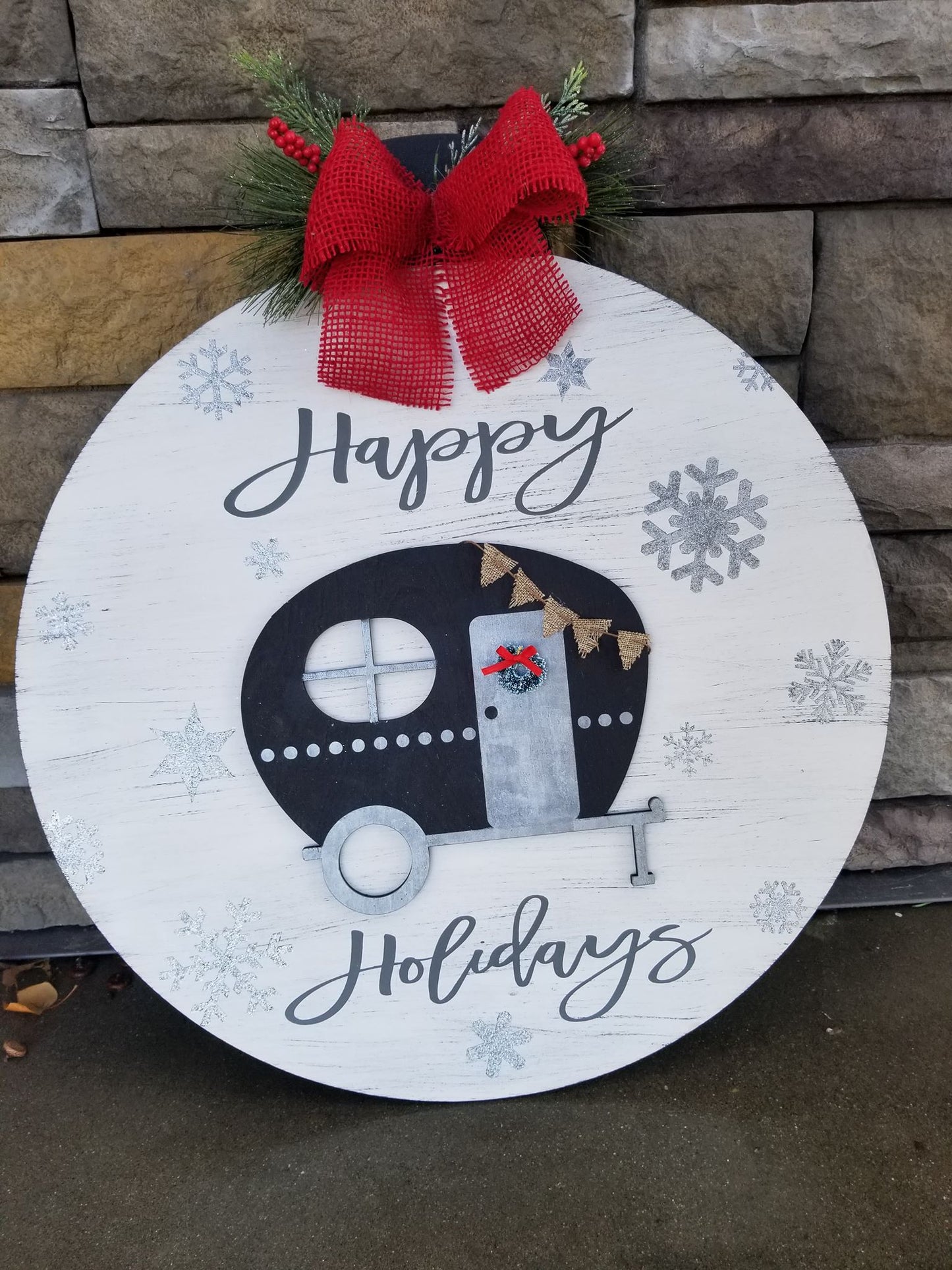 Door hanger - Ornament Camper Happy Holidays