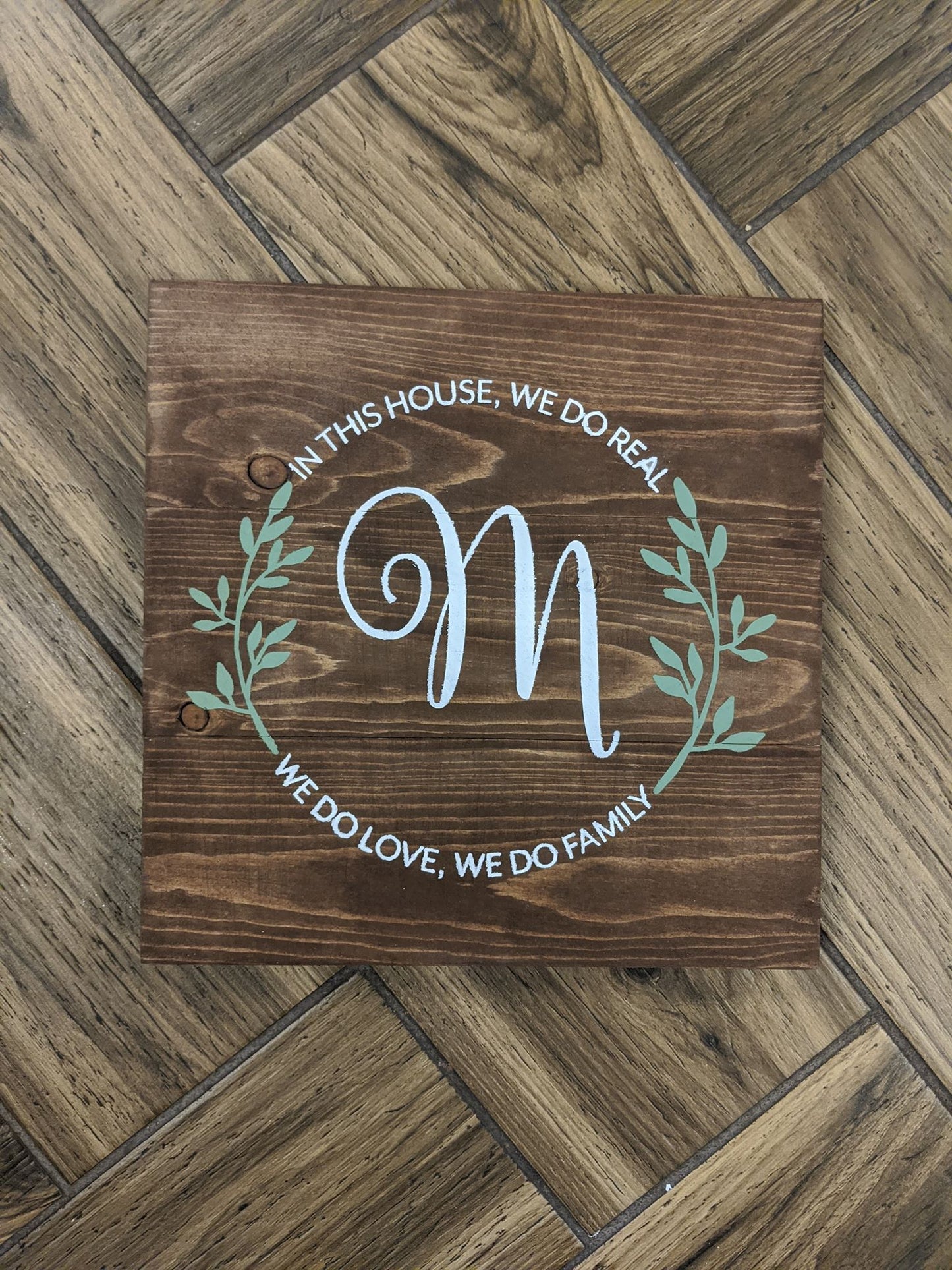 In this house we do real we do love we do family flower wreath with Letter