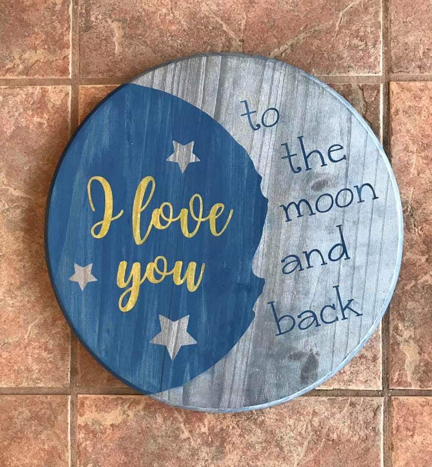 I love you to the moon and back with moon and stars ROUND