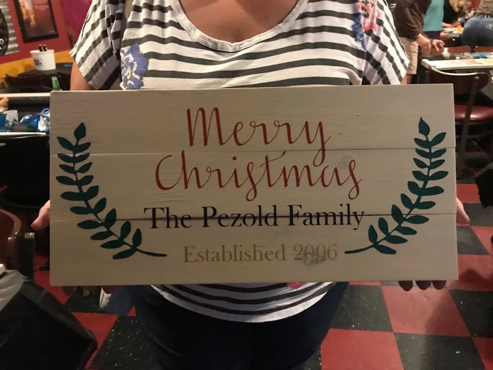 Merry Christmas Family name EST with leaves