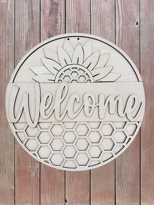 3D Door hanger - Sunflower Welcome Split Honeycomb