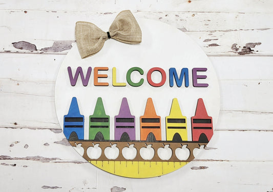 3D Door hanger - Welcome with Crayons