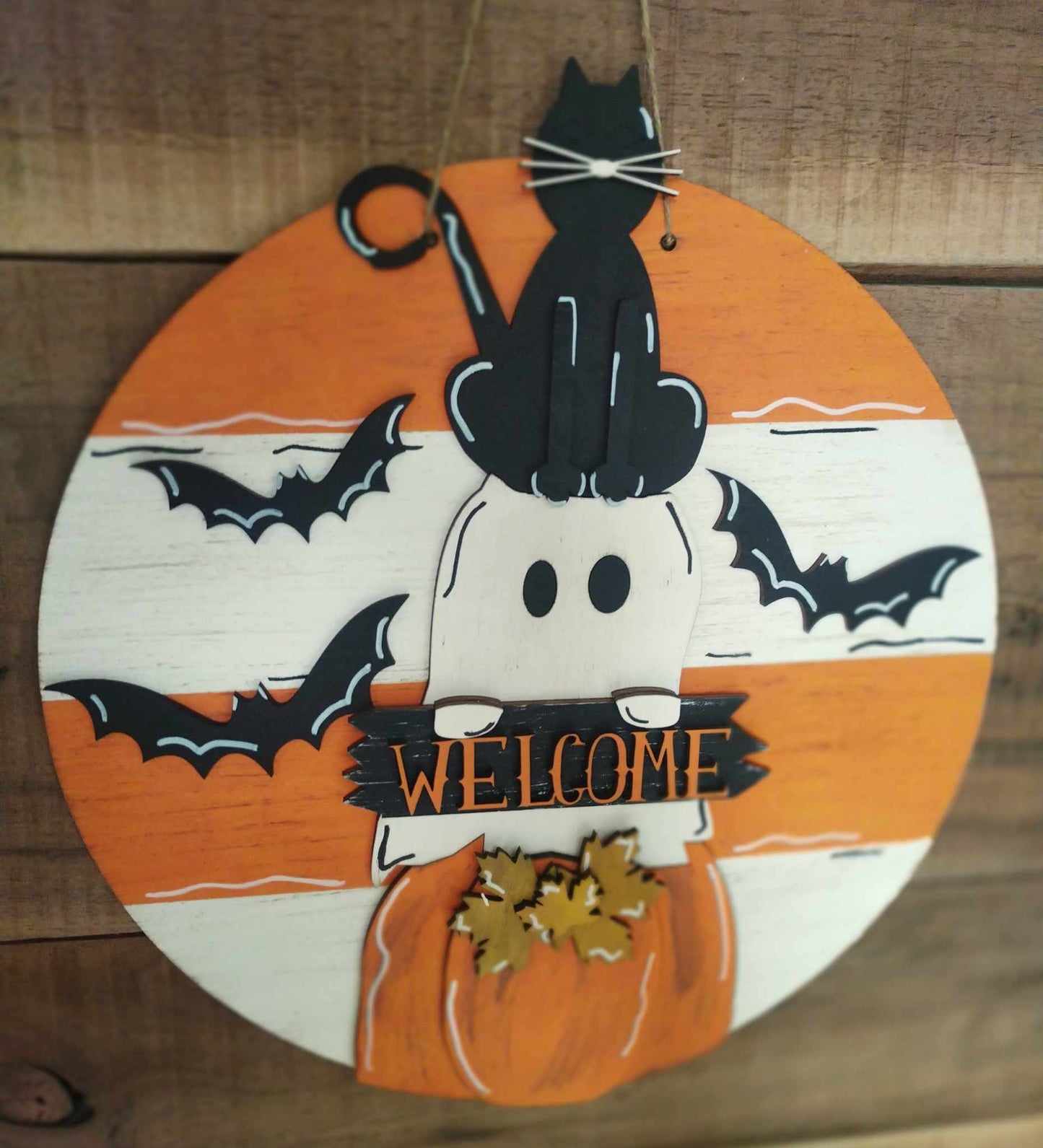 3D Door hanger - Pumpkin Ghost Cat