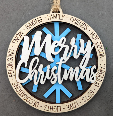 Ornament-Worded Round Merry Christmas with Snowflake