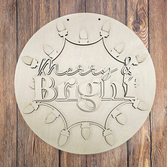 3D Door hanger - Merry & Bright with Border Lights