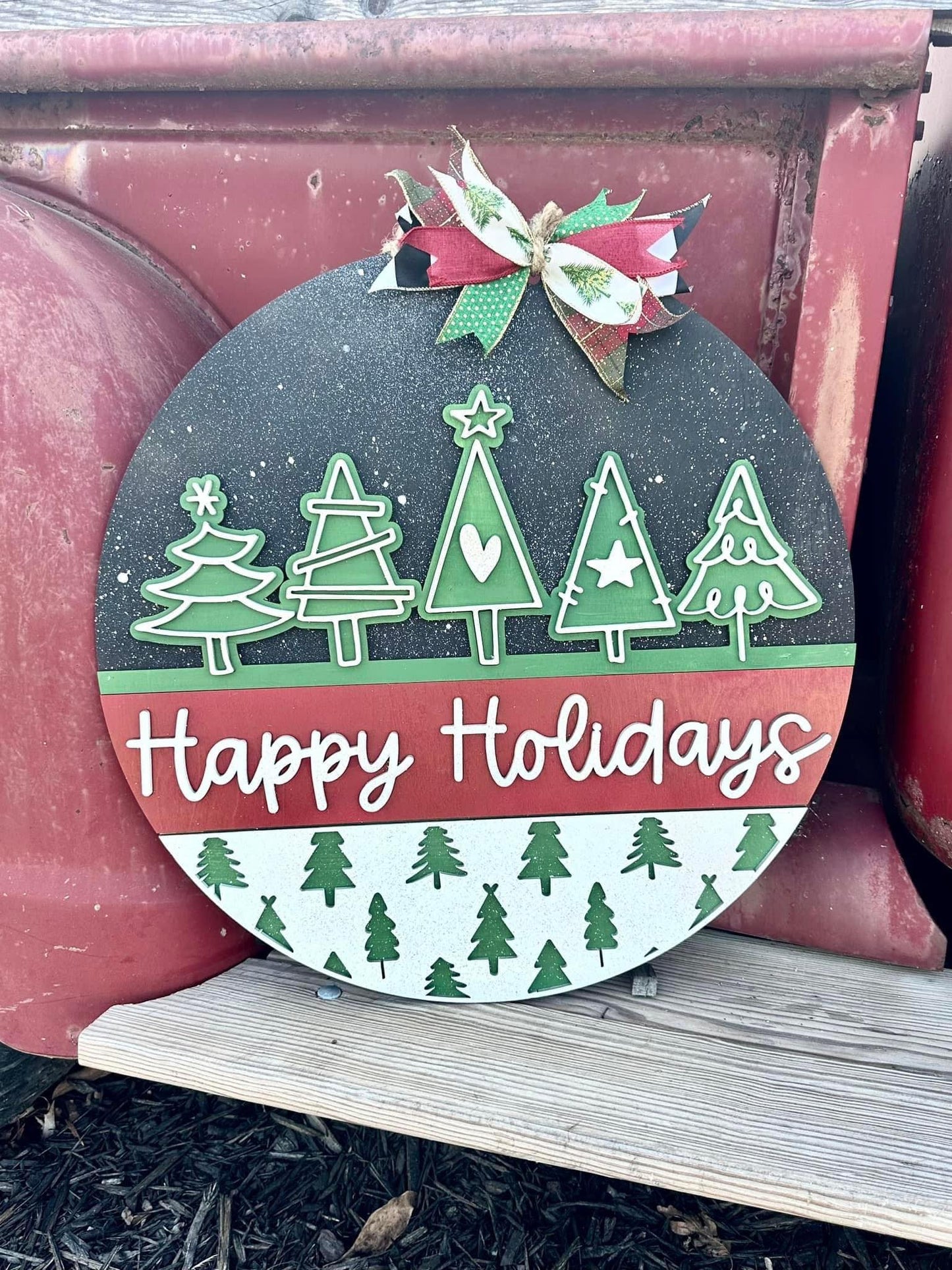 3D Door hanger - Happy Holidays with Trees