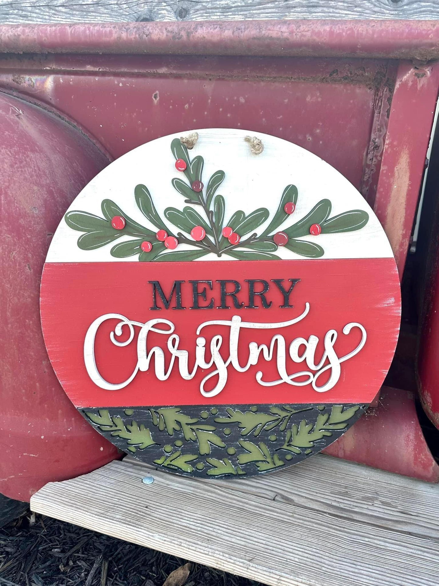 3D Door hanger - Merry Christmas with Greenery