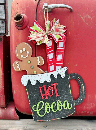 3D Door hanger - Hot Cocoa Mug with Gingerbread man