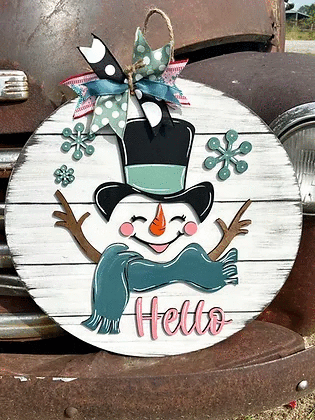 3D Door hanger - Hello with Happy Snowman