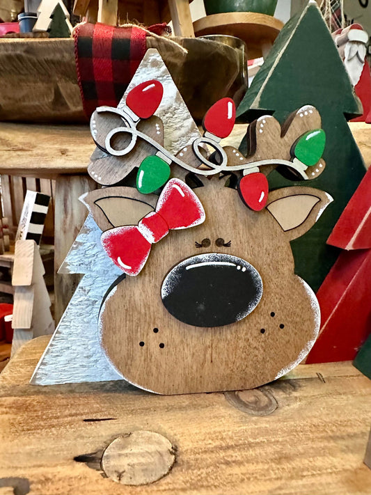 3D Standing Reindeer Head with Lights