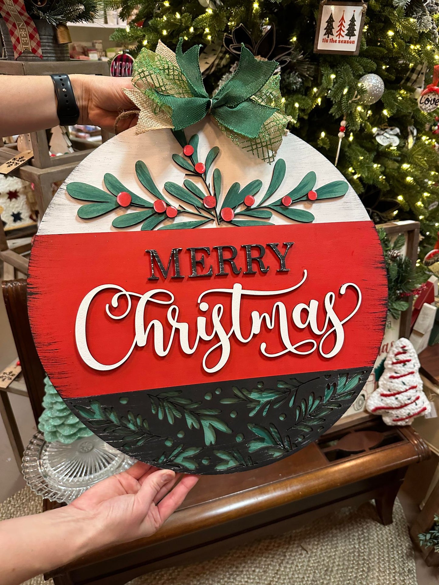 3D Door hanger - Merry Christmas with Greenery