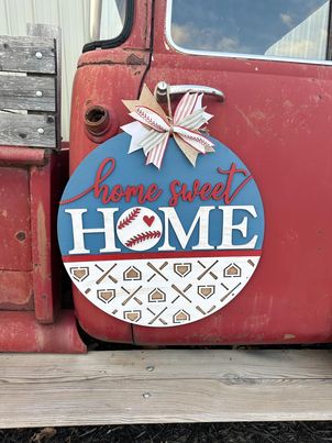 3D Door hanger Home sweet Home with Baseball Split