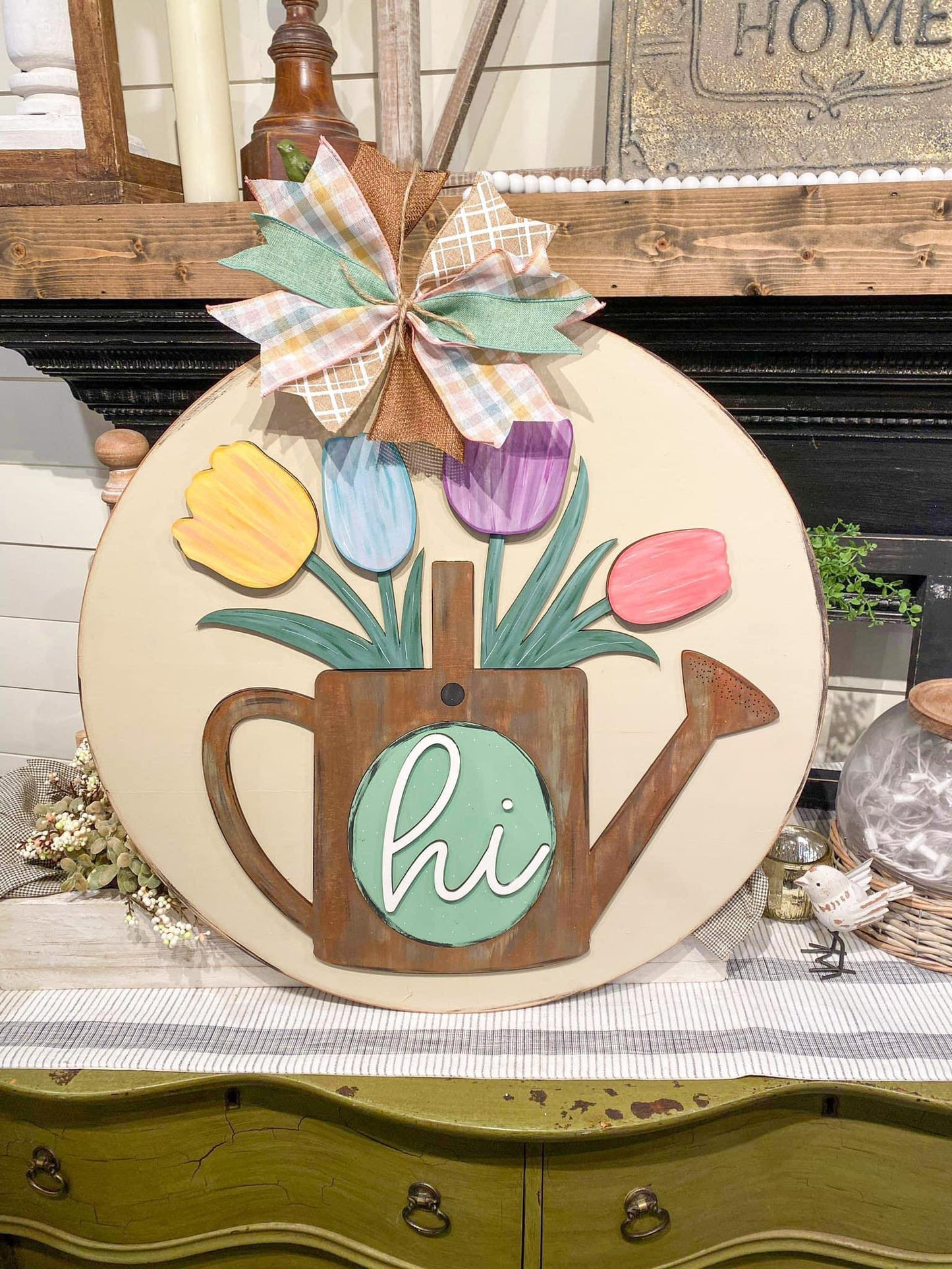 3D Door hanger Hi Watering Can with Flowers