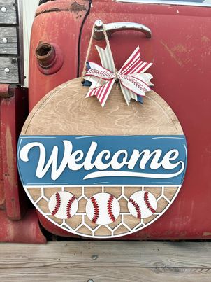 3D Door hanger Welcome with Baseballs