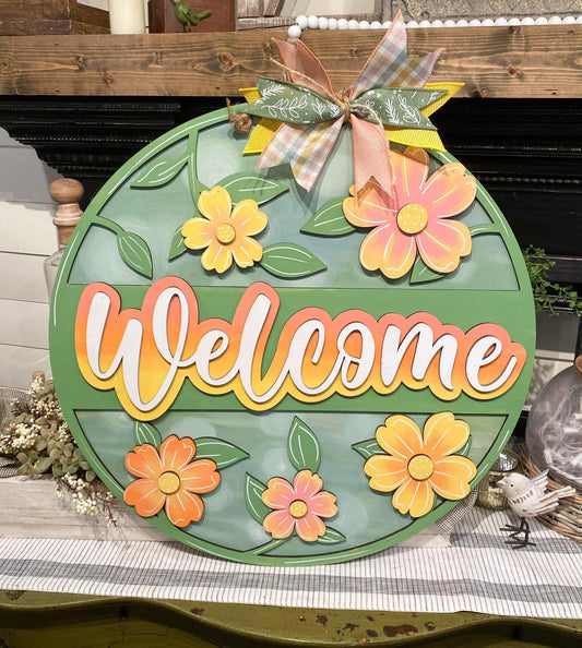 3D Door hanger Welcome with Daisies