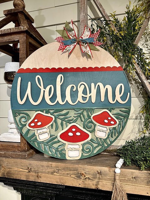 3D Door hanger - Welcome with Mushrooms