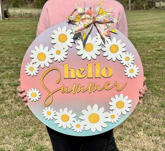 3D Door hanger - Hello Summer with Daisies