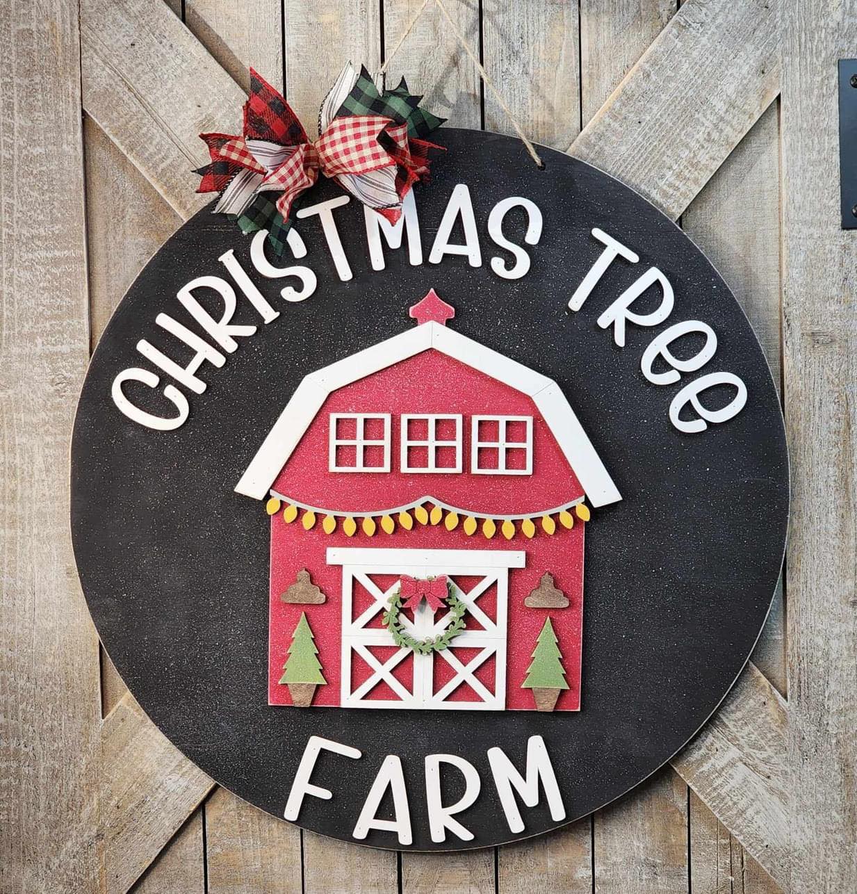 3D Door hanger - Christmas Tree Farm with Barn