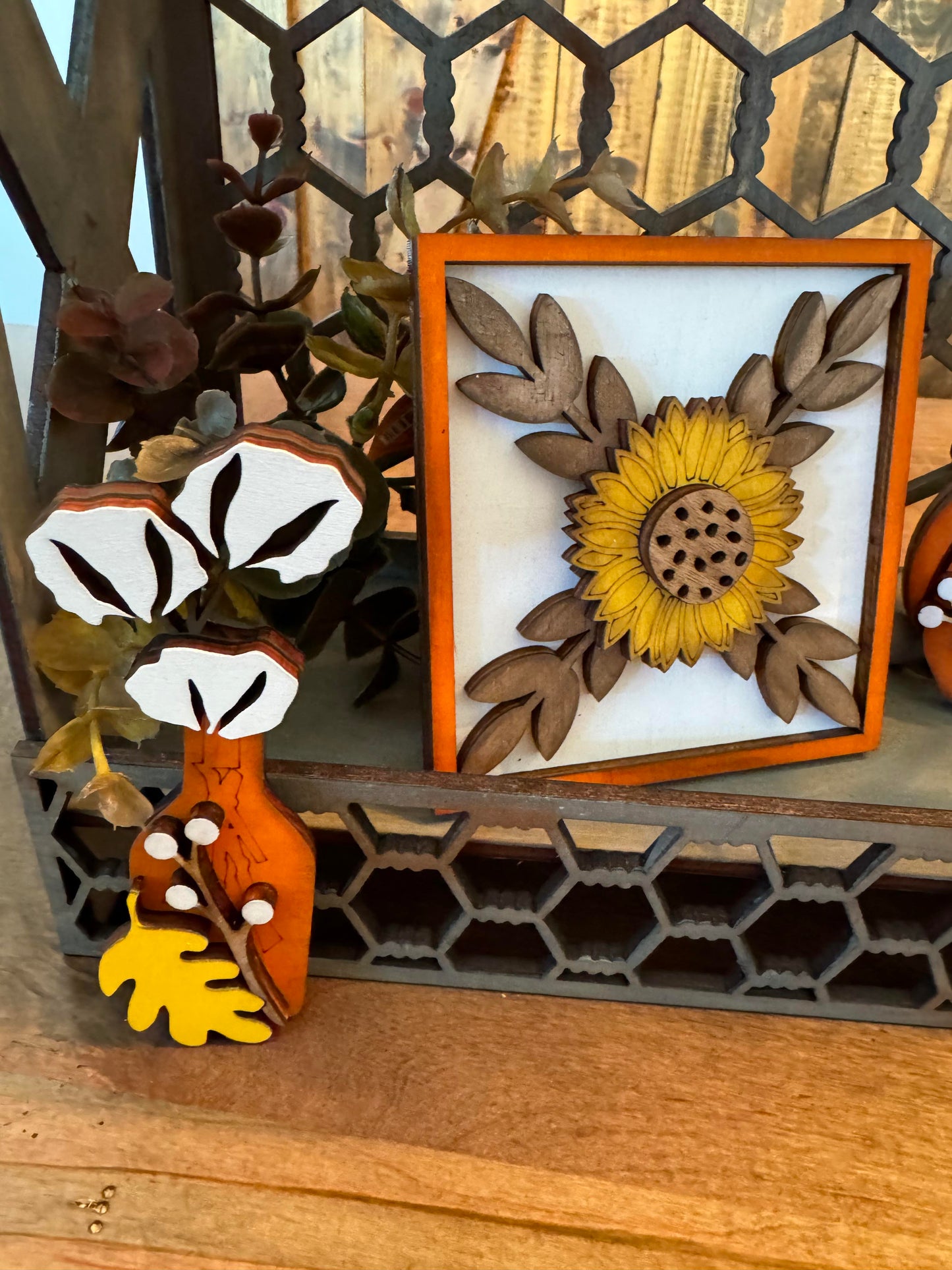 3D Tiered Tray Decor - Pumpkin Sunflower