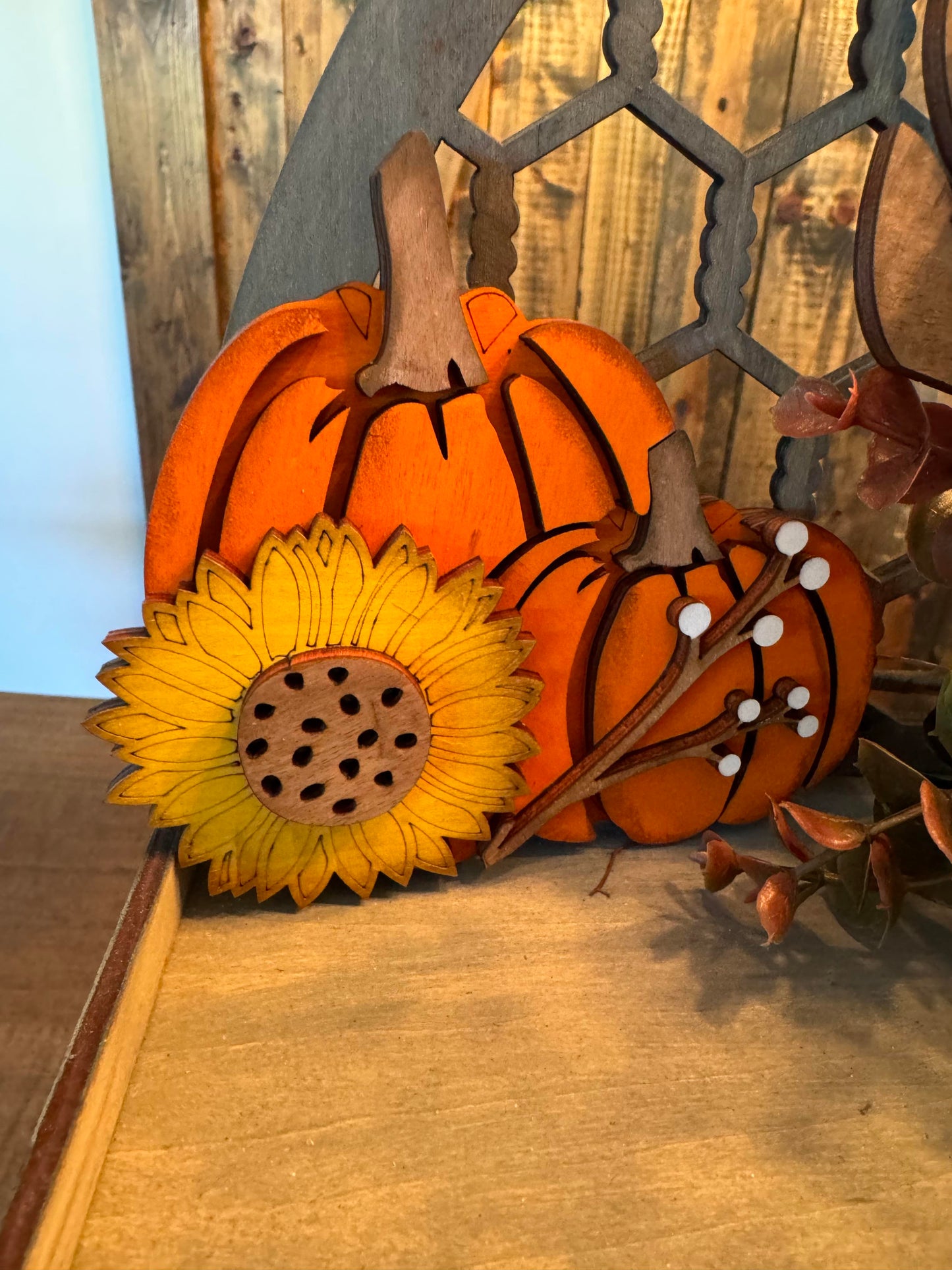 3D Tiered Tray Decor - Pumpkin Sunflower