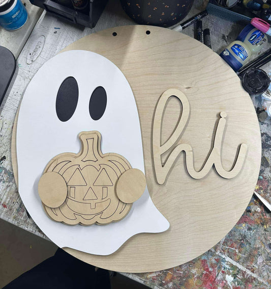 3D Door hanger - Hi with Ghost and Pumpkin