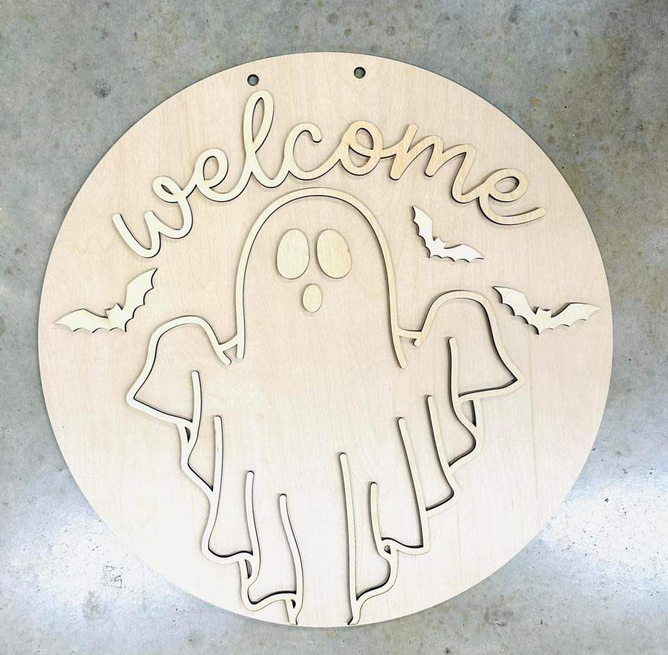 3D Door hanger - Welcome with Ghost and Bats