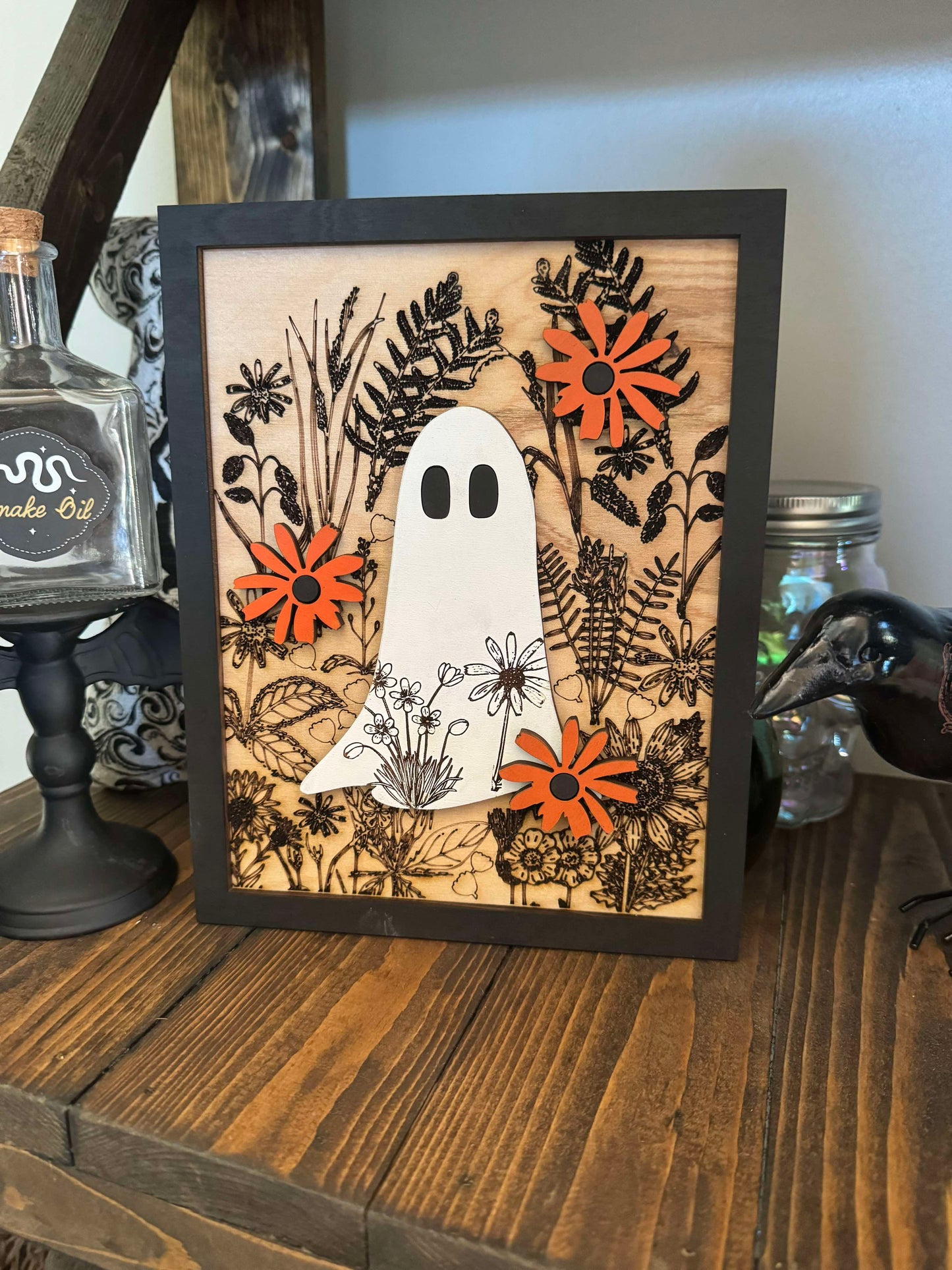 3D Framed Ghost with Flowers